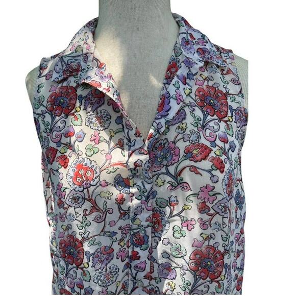 H&M Floral Sleeveless Button Blouse Hi Low Cut Size 4 - Picture 3 of 8